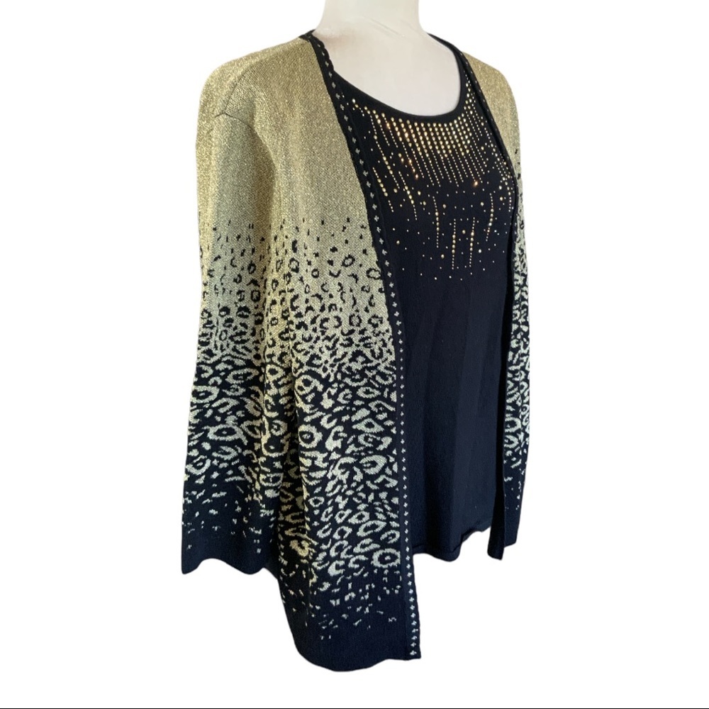 Alfred Dunner metallic gold and black 2 in one cami with cardigan Size L